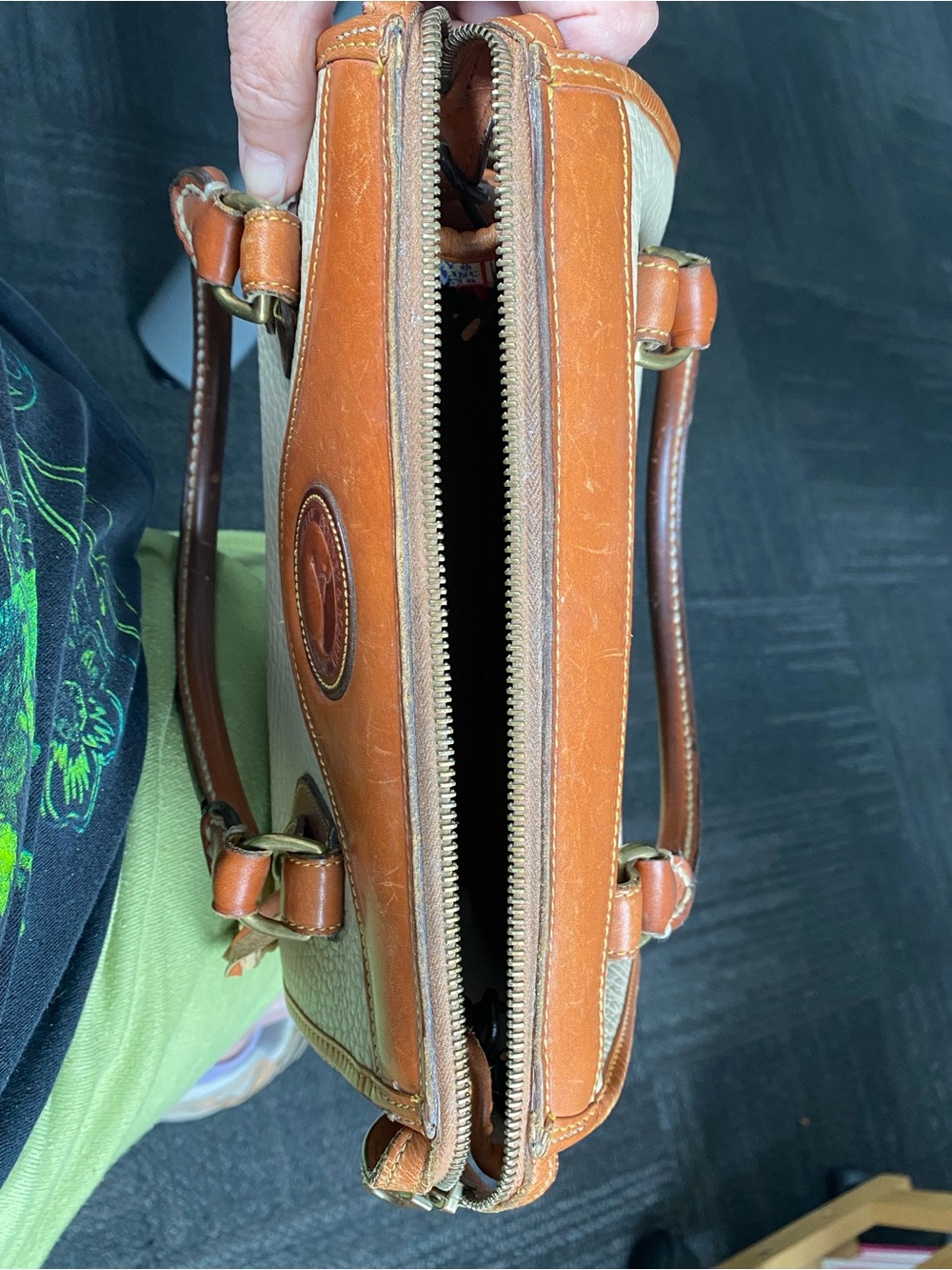 Dooney & Bourke Leather Gladstone Cream and Tan Satchel - Picture 13 of 16